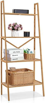 S AFSTAR 4-Tier Freestanding Bamboo Ladder Bookshelf, 58" Tall Ladder Shelf W/Anti-Toppling Device, Wooden Bookcase Storage Rack Plant Stand for Living Room Bedroom Balcony Kitchen Bathroom by Safstar