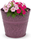 Headwind IronLite Ensley – 8" Plum Decorative Metal Planter with High‑Gloss Embossed Design – Indoor Plant Pot with Drainage Hole & Modern Round Style for Home & Outdoor Use by Robert Allen by Headwind