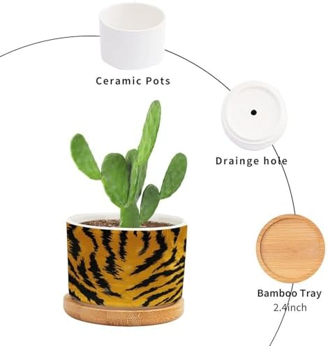 Tiger Fur Skin Ceramic Planters Black and Yellow Animal Stripe Print Snake Plant Live Indoor with Pot with Drainage Holes and Saucers Pot for Pots Outdoor Indoor Plants - Image 3