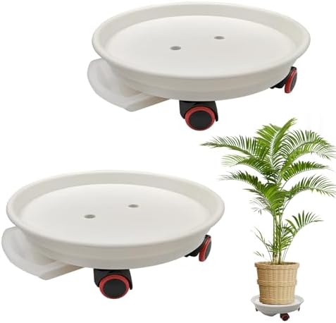 2 Packs Plant Caddy with Wheels, Loading Capacity 80 lbs, 30cm Plant Stand Heavy Duty Plant Dolly with Water Container(White) by LYFJXX