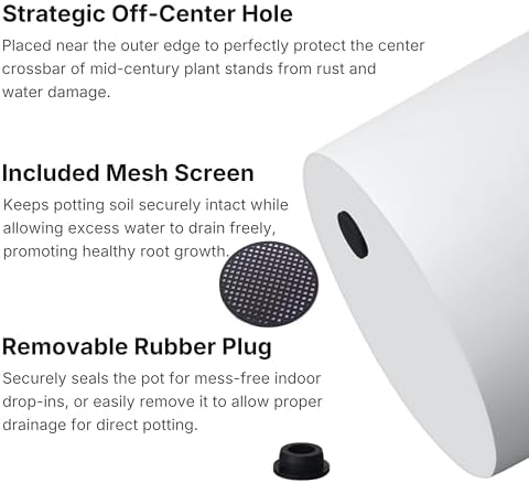 FaithLand 10 Inch Fiberstone Planter - Lightweight Modern Cylinder Plant Pot with Drainage Hole & Plug, Indoor Outdoor Use, Matte White - Image 2