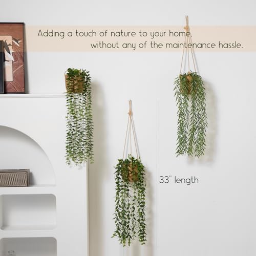 3 Pack Artificial Hanging Plants with Pot in Baskets for Wall Decor - Image 4