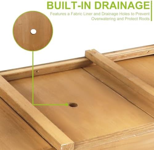 ketive Raised Garden Bed with Legs - Elevated Wooden Planter Box, Durable Fir Wood, Reinforced Frame with Drainage Holes, Liner, and Storage Shelf for Vegetables, Herbs, Flowers, 33.5" x 18" x 30" - Image 3