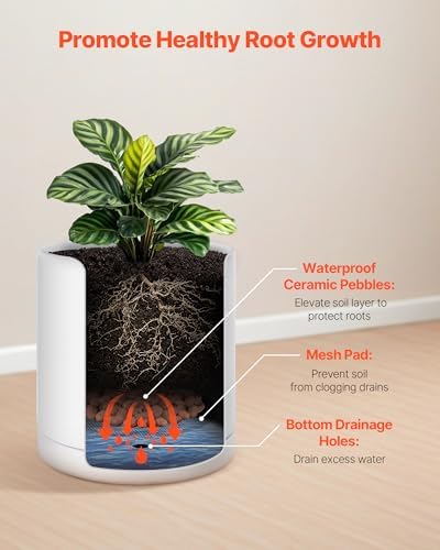 VEVOR Plant Pot, 12-Inch Ceramic Pots for Plants with Drainage Holes, Non-Slip Pads & Detachable Saucer, Modern Ceramic Flower Pots, Indoor and Outdoor Tree Planter Pot, Home & Office - Image 4