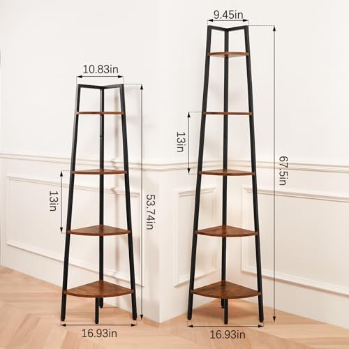 Yoobure 4-Tier Corner Shelf Stand- 54" Tall Corner Bookshelf with Metal Frame, Industrial Ladder Corner Shelves Display Shelf for Bedroom Living Room, Corner Bookcase Corner Plant Stand for Balcony - Image 2