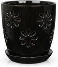 Oairse 6 inch Orchid Pots with Holes, Black Ceramic Orchid Pot for Repotting Small Indoor Plant Pots with Drainage Holes and Saucers Decorative Flower Planter for Orchids, Indoor Plant by Oairse