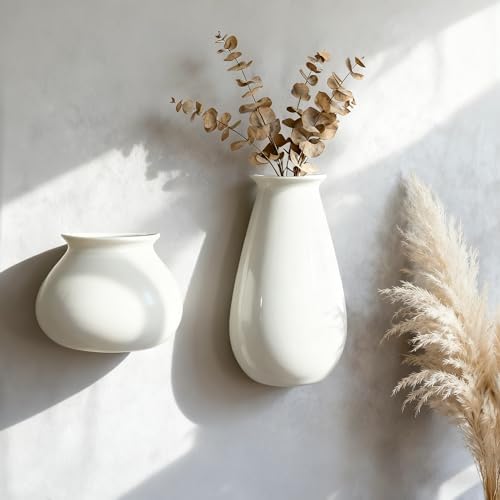White Ceramic Wall Planters, Set of 2, 10.6 Inch, Flared Design - Image 4