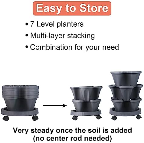 GameXcel Vertical Planter Tower - 7 Tier Stackable Garden Planters with Wheels and Tools Plant Pots for Strawberry Herb Flower and Vegetable Indoor Outdoor Use Dark Gray 2 Pack - Image 7