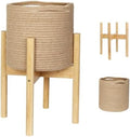 Plant Basket with Stand, Indoor Round Wicker Basket Plant with Bamboo Wood Stand, Decorative Woven Rope Flower Indoor Planter with Legs, Boho Bamboo Wood Planter Holder (Jute) by Unknown