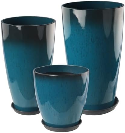 24-21-11 Inch Tall Planters for Outdoor Plants Set of 3 Blue by Goldshire
