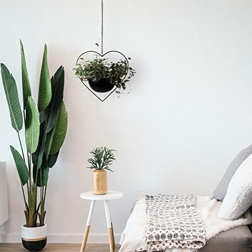 Hajia 1 Pack Heart Shaped Hanging Plant Holder with 7.5inch Detachable Pot, Black Metal Modern Hanging Planter for Indoor Outdoor, Minimalist Wall Ceiling Plant Hanger for Home Wedding Decor - Image 5