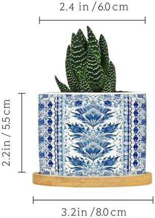 French Cairo Blue and White Ceramic Planters Chinoiserie Floral Planters for Indoor Plants with Drainage Holes and Saucers Pot for Home Office Desk Garden - Image 2