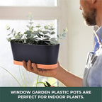 Window Garden Window Boxes Planters - 2-Pack Rectangular Planter - Window Sill Planter Box - Plastic Plant Pot with Water Level Indicator, Drainage Holes, and Trays - Image 4