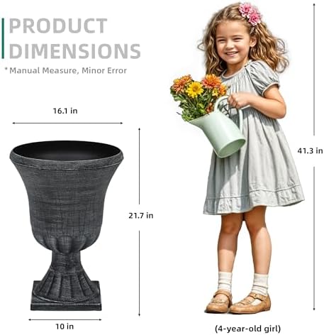 2-Pack 22" Washed Black Plastic Urn Planters with Drainage Holes - Image 6
