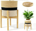 10in Boho Plant Basket with Stand,Indoor Woven Basket Holder by Gavinjitao