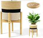 10in Boho Plant Basket with Stand,Indoor Woven Basket Holder by Gavinjitao