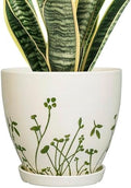 MPotTo Indoor Plant Pot 8.2 Inch - Ceramic Planter with Drainage Hole and Saucer, Boho Round Decorative Flower Pot for Indoor Outdoor Flowers, Plant Lover Gifts, Office Home Garden Patio Decor, White by MPotTo