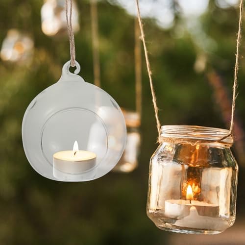 6 Piece Glass Globe Hanging Tea Light Holder Terrarium Set - Image 4