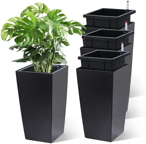 Garvee 16" Tall Planters Set of 4, Outdoor＆Indoor Planter Pots, Black by Garvee