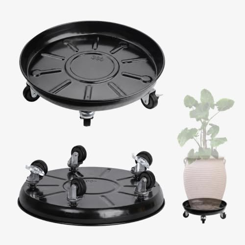 2 Pack Metal Plant Caddy With Wheels 16 Inch Black, Round Rolling Heavy Duty Plant Dolly, Heavy Plant Pot Mover Outdoors or Indoors, The Metal Wheel Can Rotate 360 Degrees or Lockable. by AyaLight