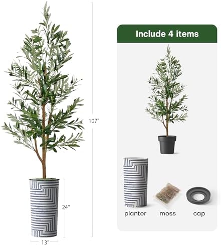 Artificial Tree in Modern Geometric Pattern Planter, Fake Olive Silk Tree for Indoor and Outdoor Home Decoration - 68" Overall Tall (Plant Pot Plus Tree) - Image 5