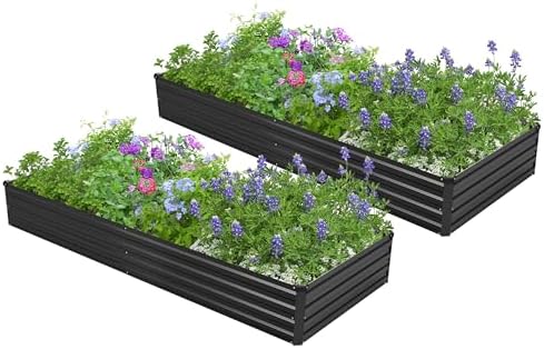 2PCS 7x3x1ft Galvanized Raised Garden Bed,Outdoor Planter Box Metal Patio Kit Planting Bed for Vegetables Flowers Herb,Black by Easllre