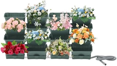 Vertical Wall Planter for Indoor Plant-Walls Mounted Pot with 4 Drainage Tray 16 Pack, 13 inch Dark Green for Decor, Plastic Pots Balcony Planters, Plants Hanging (16, Army Green) by kunghei