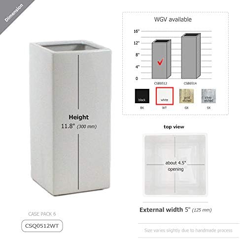 WGV Ceramic Block Vase Bulk, 5" W x 12" H, (Multiple Size/Color Choices) Matte Tall Square Flower Planter Pot, Accents Home Office Tabletop Decor, Ideal Gifts White 6 Pieces (CSB0512WT) - Image 2