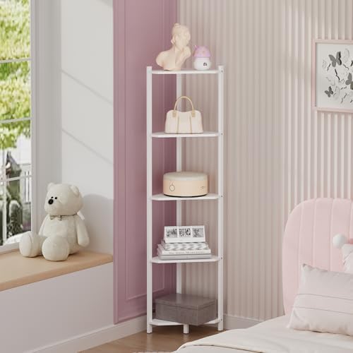 Wisuce Bamboo Tall Corner Shelf Stand, 5-Tier White Corner Bookshelf - Image 3