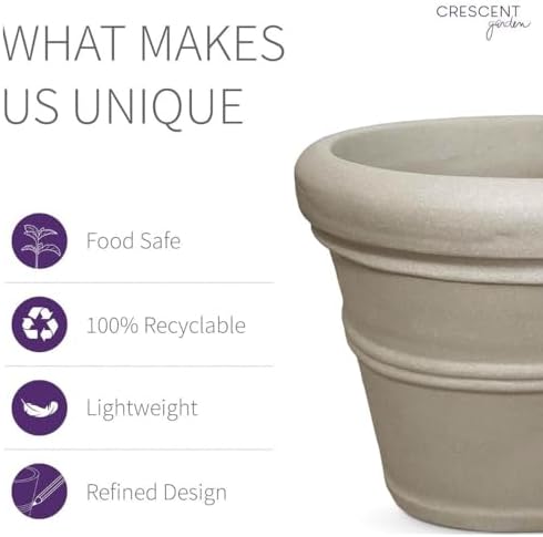 Crescent Garden Brunello Classic Rolled Rim Planter Pot, Indoor/Outdoor Weather-Safe Round Plant Pot, Small Plastic Houseplant Pot for Herbs, Succulents, Faux Plants - 12'' W (Parchment) - Image 4