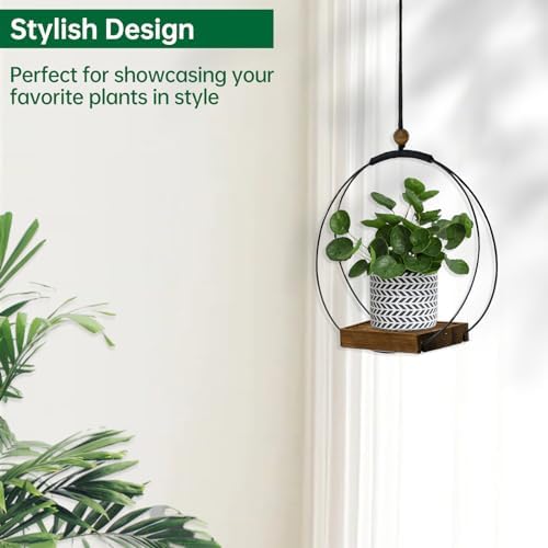 hismocal 4 Pack Hanging Planters for Indoor Plants,Plant Hanger with Sturdy Wood Base,Modern Boho Macrame Plant Hanger,Wall Ceiling Window Stands(Plants/Pots Not Included) - Image 6