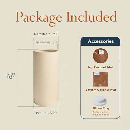 KUTE NEST 19.5" Premium Tall Tubo Fiberstone Outdoor Planter - Kilim Beige - Image 3