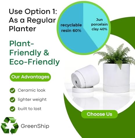 GreenShip 2pcs Plant pots, self Watering pots for Indoor Plants (White+Terracotta, 15.7in+13.7in) - Image 4