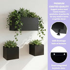 LaLaGreen Wall Planters (3-Pack Set) Rectangular Wall Mounted Hanging Flower Boxes for Indoor Plants, Black Carbon Steel Metal Windox Box Planter Plant Modern Balcony Windowsill Herb Home Garden Decor - Image 7