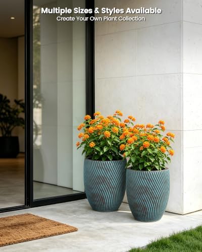 Ocean Teal Veil Large Twill Conical Round Planter 18.1" Tall - Image 6