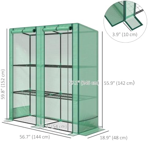 Outsunny Lean-to Greenhouse with 3 Tier Shelves 56.7" x 18.9" x 59.8" Green - Image 7