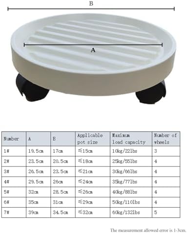 Flower Pot Caddy with Rotating Wheels, Round Rolling Plant Stand Indoor Outdoor Planter Trolley for Plants Large Vases Whiskey Barrels Furniture (4#,White) - Image 3