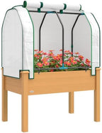 Outsunny Raised Garden Bed with PE Greenhouse Cover 35x22x47 inch Sand by Outsunny