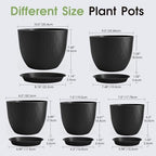 GARDIFE 5-Pack Plastic Plant Pots 7-10in with Drainage & Saucers, Black - Image 2