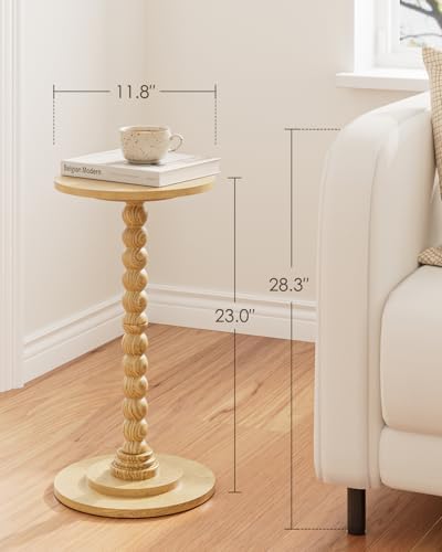 Masupu Round Side Table, Small End Table for Small Spaces, Pedestal Drink Table with Solid Wood Leg for Living Room, Bedroom, Corners(Natural) - Image 3