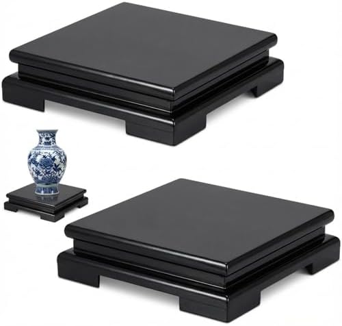 Chunful 2 Pcs 6.7 x 6.7 x 2'' Wooden Display Pedestal Stand, Black by Chunful
