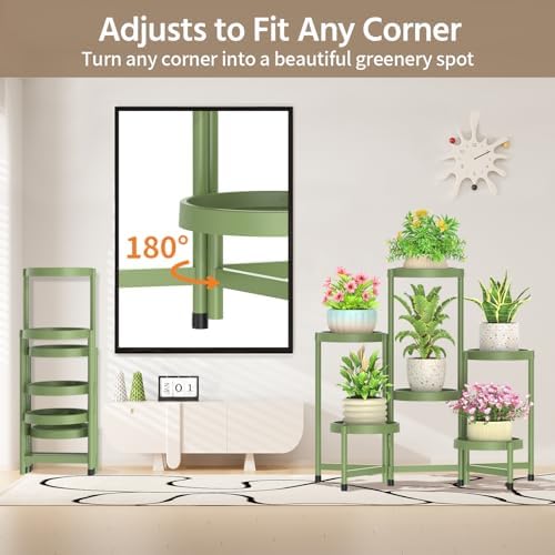 LASZOLA Plant Stand Indoor Outdoor Tall with Plastic Tray, 6 Tiers Green - Image 3