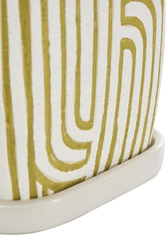Deco 79 Ceramic Indoor Outdoor Planter Small Planter Pot with Overlapping Green Arches and Attached Saucer, Set of 3 Planters 7',6',5'H, White - Image 5
