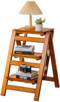 Latifolia Foldable 3 Step Ladder, Wooden Step Stool with Floor Saver, Decorative Ladder Shelf for Living Room, Kitchen, Garden(Walnut) by Latifolia