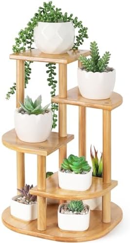 Jotsport 5 Tier Bamboo Plant Stand Small Windowsill Plant Shelf - Image 6