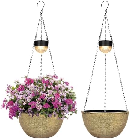 BAYN 2 Packs Solar Hanging Basket Planters for Plants Outdoor by BAYN