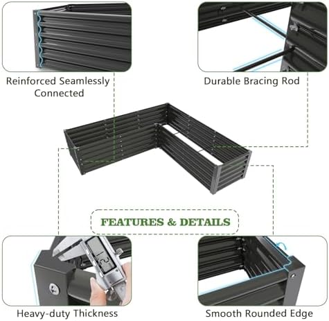 Anleolife 74x74x18in L-Shaped Galvanized Raised Garden Bed, Quartz Grey - Image 3