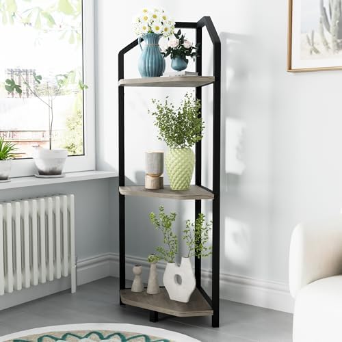 Fun Memories 3 Tier Corner Shelf, 40” Corner Shelf Stand, Corner Bookshelf Plant Stand, Storage Shelf for Bathroom, Living Room, Kitchen,Grey Home Office, Grey - Image 2