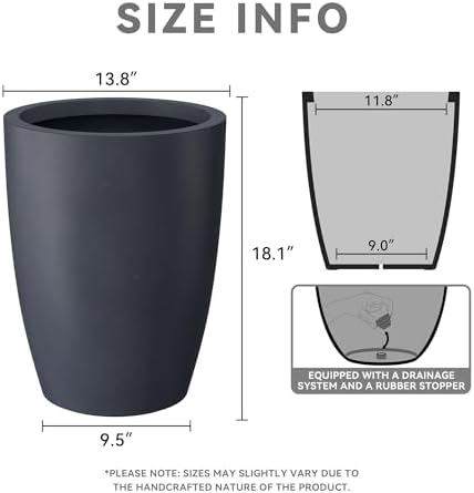 Kante Small Round Tapered Charcoal Concrete Planter 18.1" Tall, Outdoor - Image 2