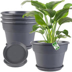 Myfeegoin 16-inch-Plant-Pots, 4 Pack Large Planters for Outdoor Plants, Plastic Flower Pots Indoor with Drainage Holes & Trays, Classic Garden Pot Container for House by Myfeegoin